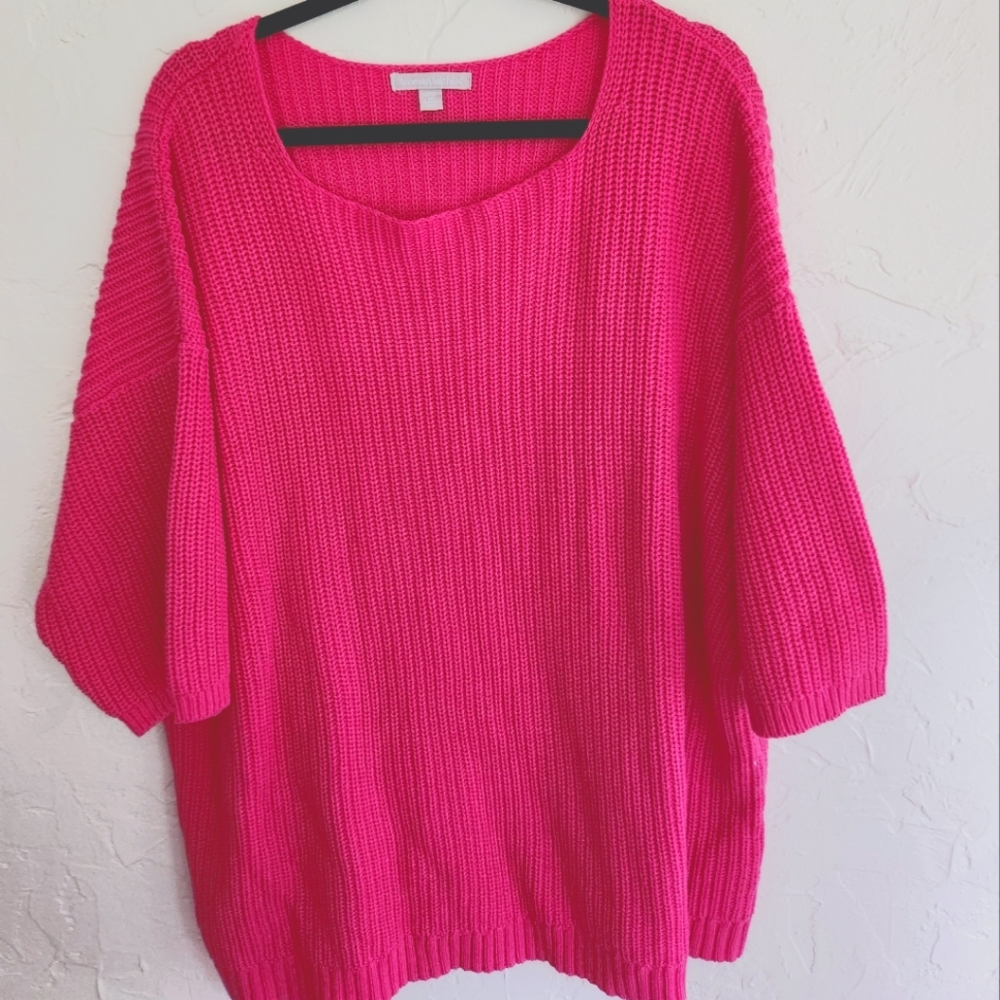 Women's Woman Within fushia pink cable knit sweater size 2X